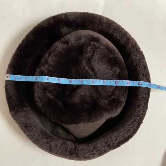 VTG  J. Peterman Sheepskin Bucket Hat Sz M Rolled Brim Brown Italy Cozy Luxury - Picture 2 of 9